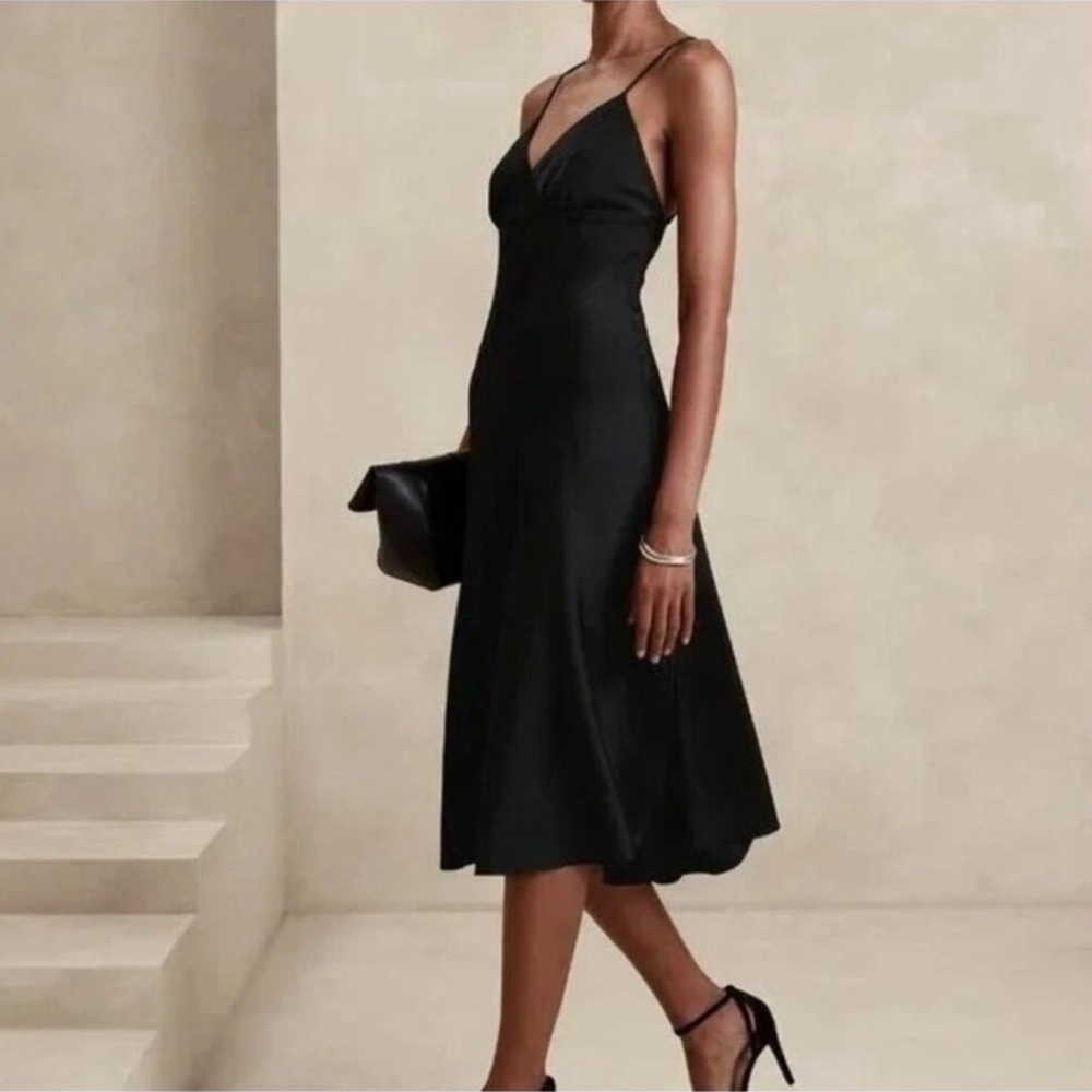 NWT Banana Republic Black Asymmetric Slip Dress Size 16
